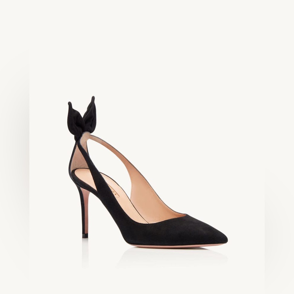 New! Aquazurra Black Suede Bow Tie Pump 85 Heel Shoes Size 10/40 - Picture 11 of 14